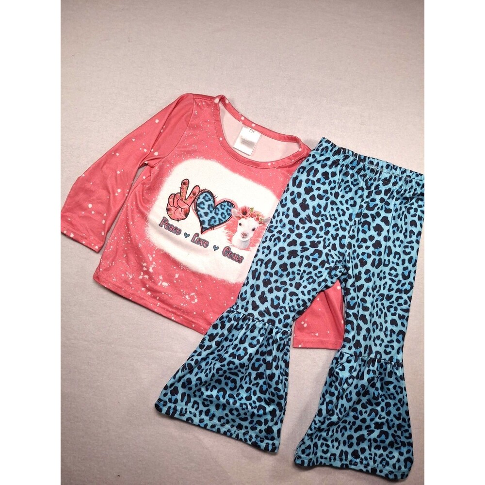 Toddler Girl Goat Pink Bell Bottoms Boutique Leopard Flare Pants Outfit 1-2y